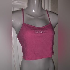Hot Pink Ribbed Honey Camisole Crop Top - tank top Medium y2k